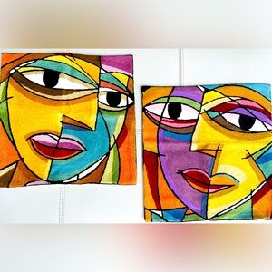 New! Set of Cashmere Crafts Modern Abstract Multi-colored Face Pillow Covers 18”